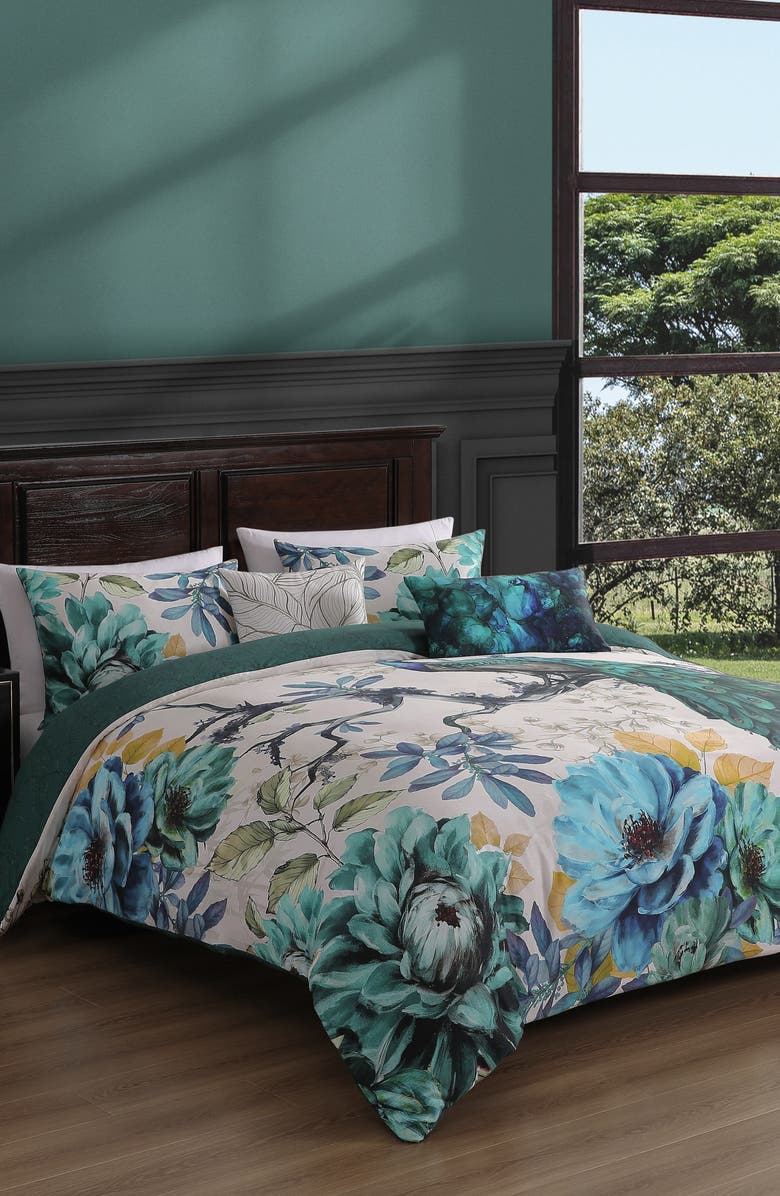 Bebejan Peacock Jardin Reversible Cotton Sateen Comforter Set, Alternate, color, 