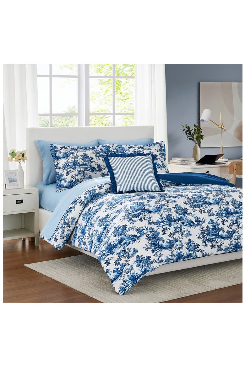 Shaya Toile Microfiber Comforter Set, Main, color, BLUE