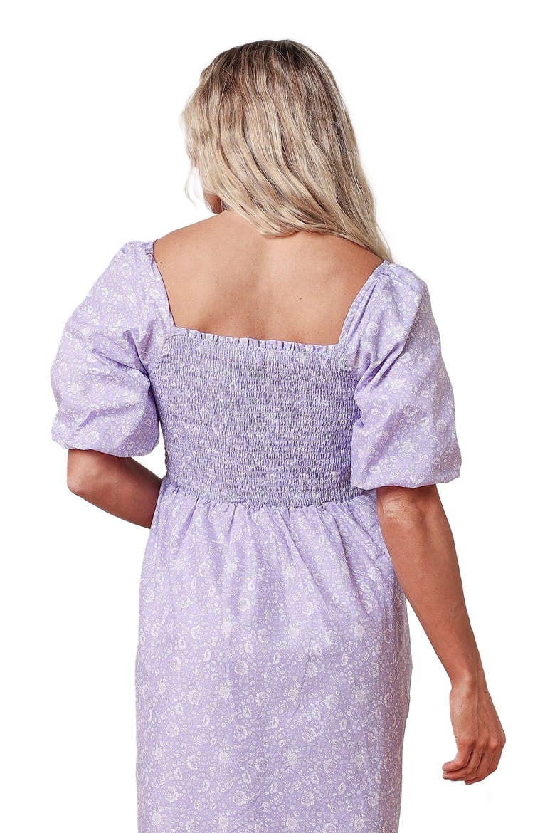 Women's Organic Smocked Bubble Sleeve Dress, Alternate, color, Lavender Field Floral
