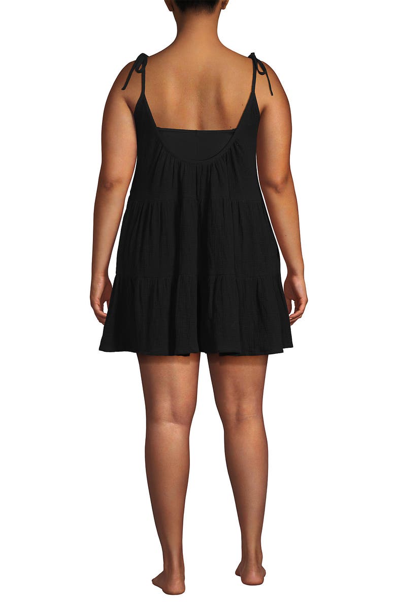 Lands' End Cotton Gauze Metallic Tiered Mini Cover-up Dress, Alternate, color, Black