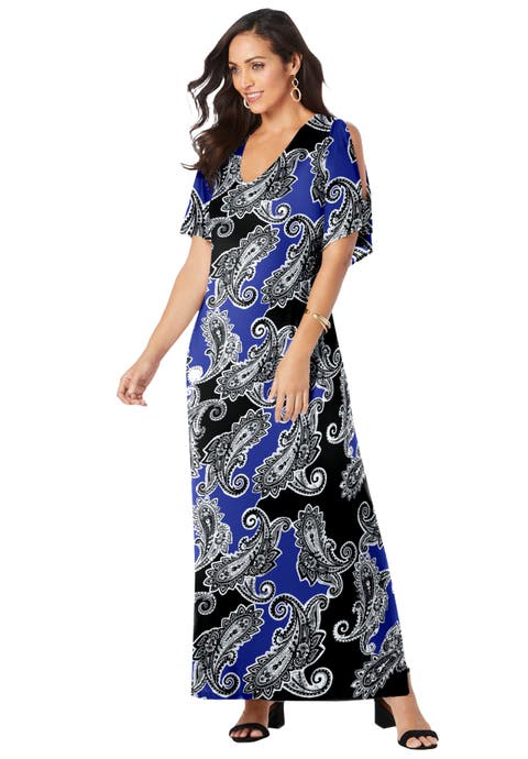 Stretch Knit Cold Shoulder Maxi Dress