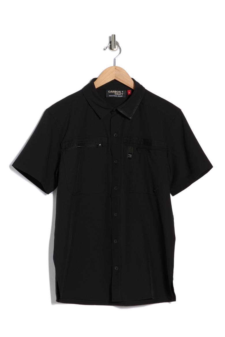 Water Resistant Technical Short Sleeve Button-Up Shirt, Alternate, color, BLACK