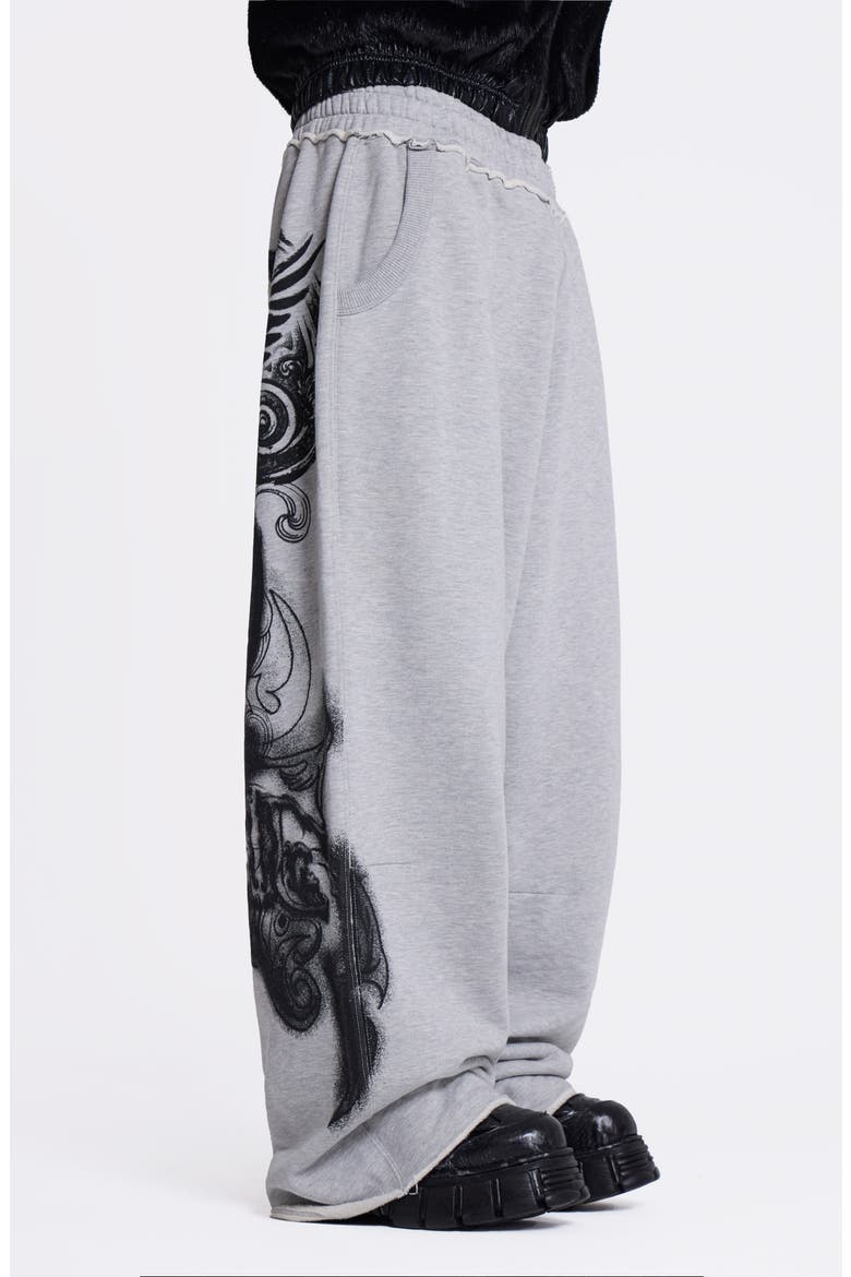Gothic Print Baggy Joggers, Alternate, color, GREY