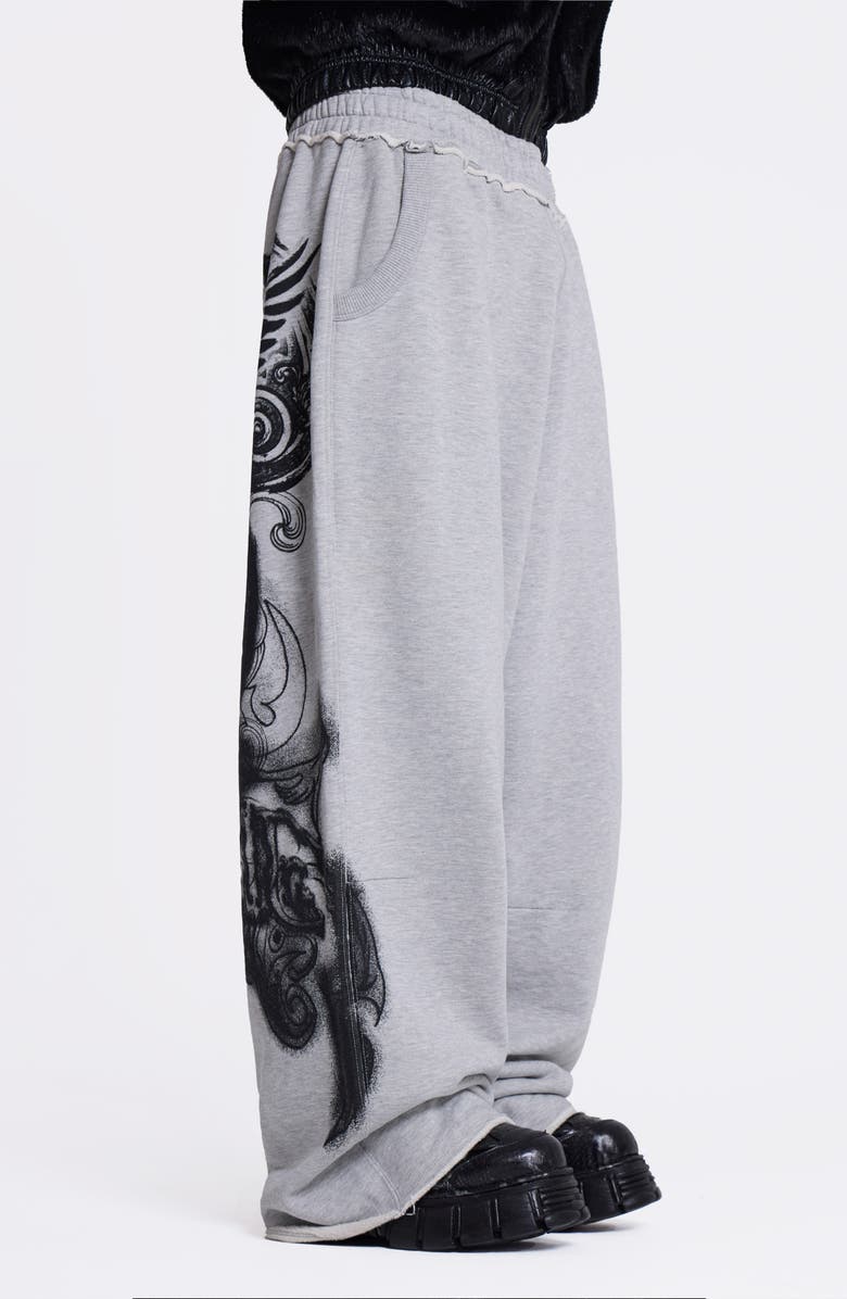 JADED LONDON Gothic Print Baggy Joggers, Alternate, color, Grey