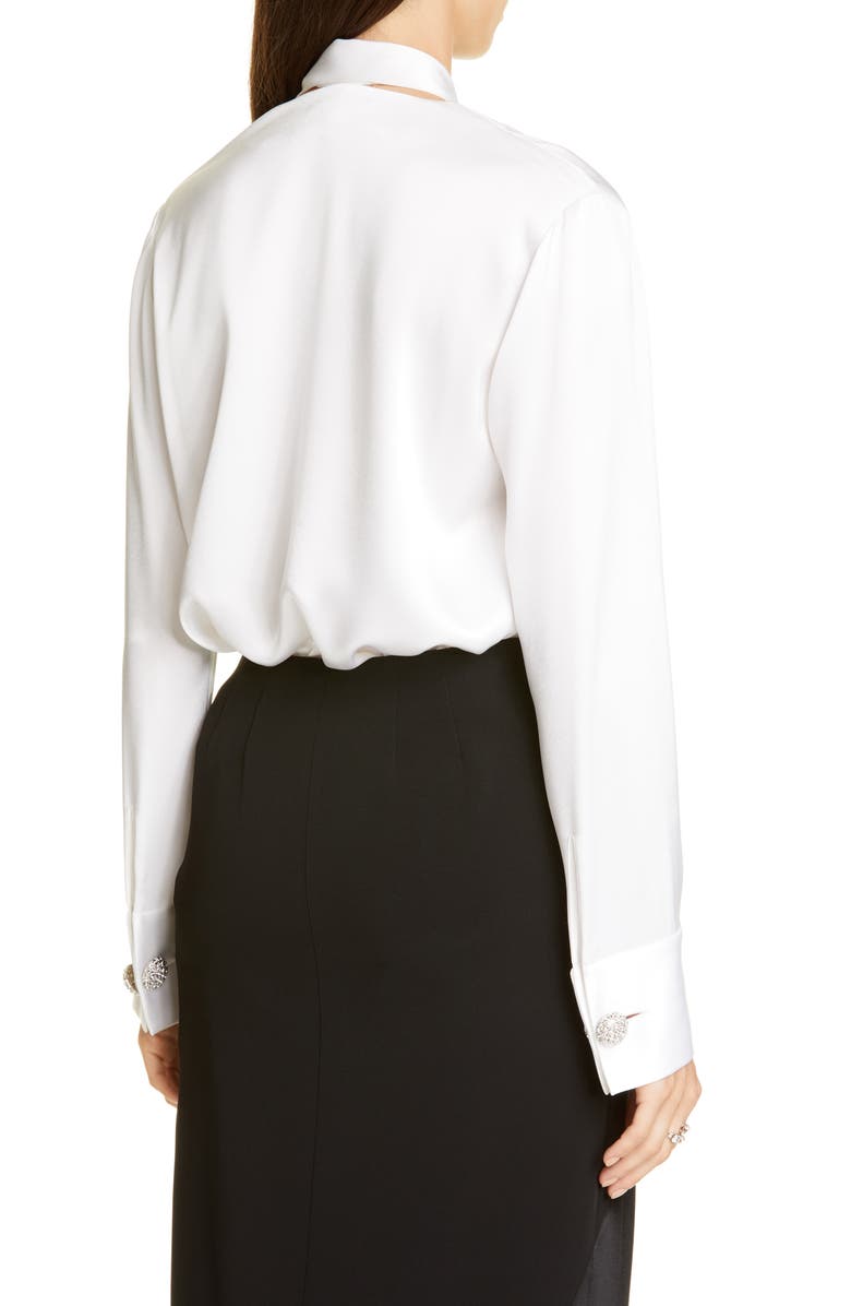 St. John Evening Tie Neck Liquid Satin Blouse, Alternate, color,