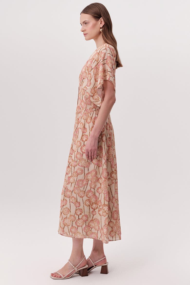 Mattie V Neck Smocked Waist Floral Midi Dress, Alternate, color, MULTI COLOR