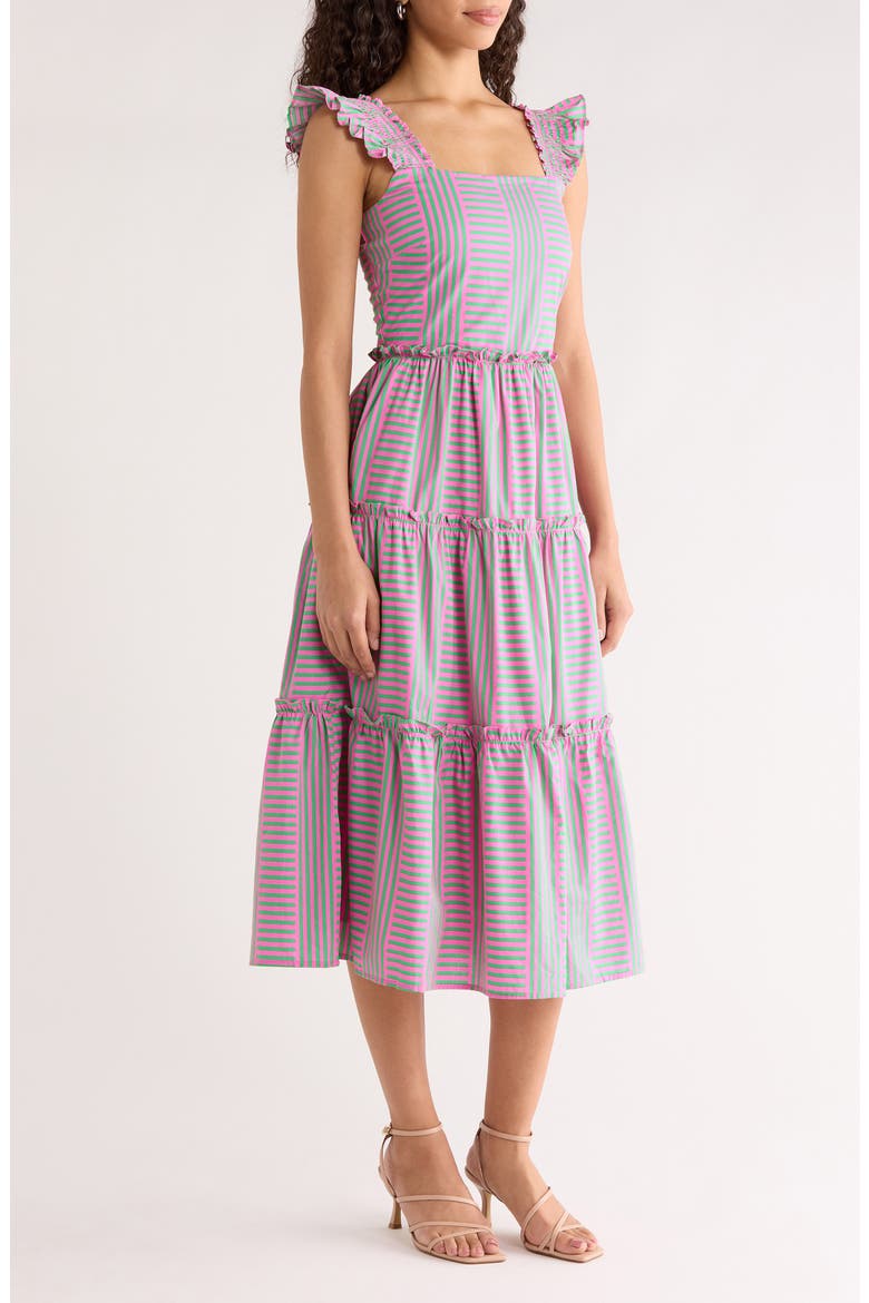 Valda Mixed Stripe Tiered Cotton Sundress, Alternate, color, PINK-GREEN-MULTI