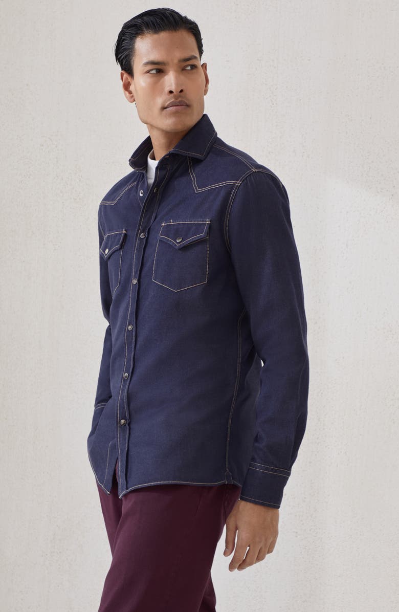Brunello Cucinelli Shirt with snaps, Alternate, color, Dark Denim