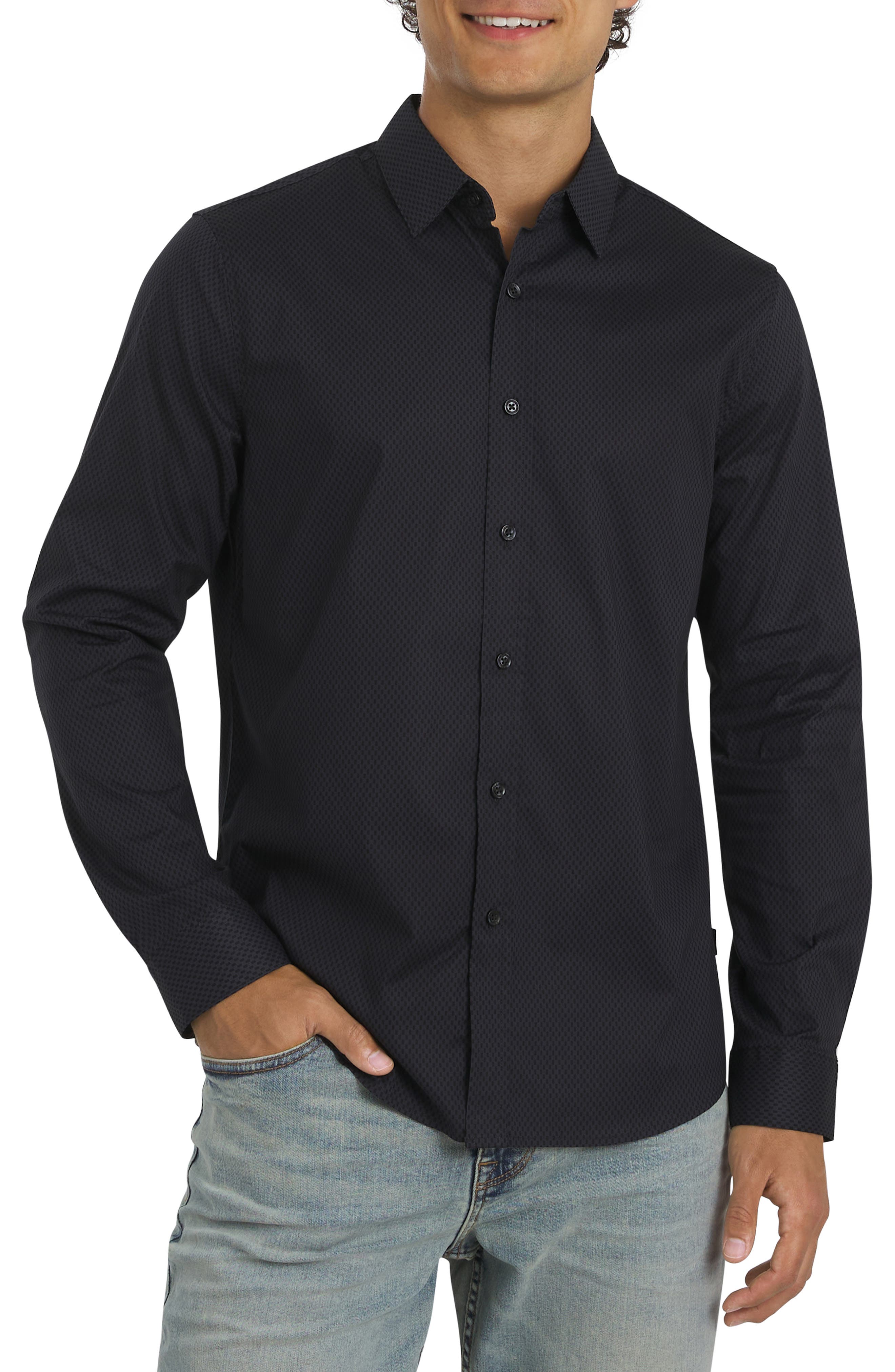DKNY SPORTSWEAR Samuel Stretch Cotton Button-Up Shirt