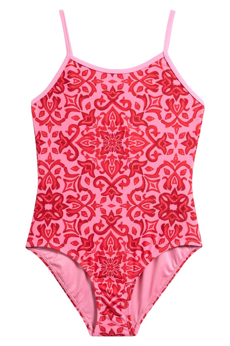 Kids' Capri Tile One-Piece Swimsuit, Main, color, CAPRI TILE
