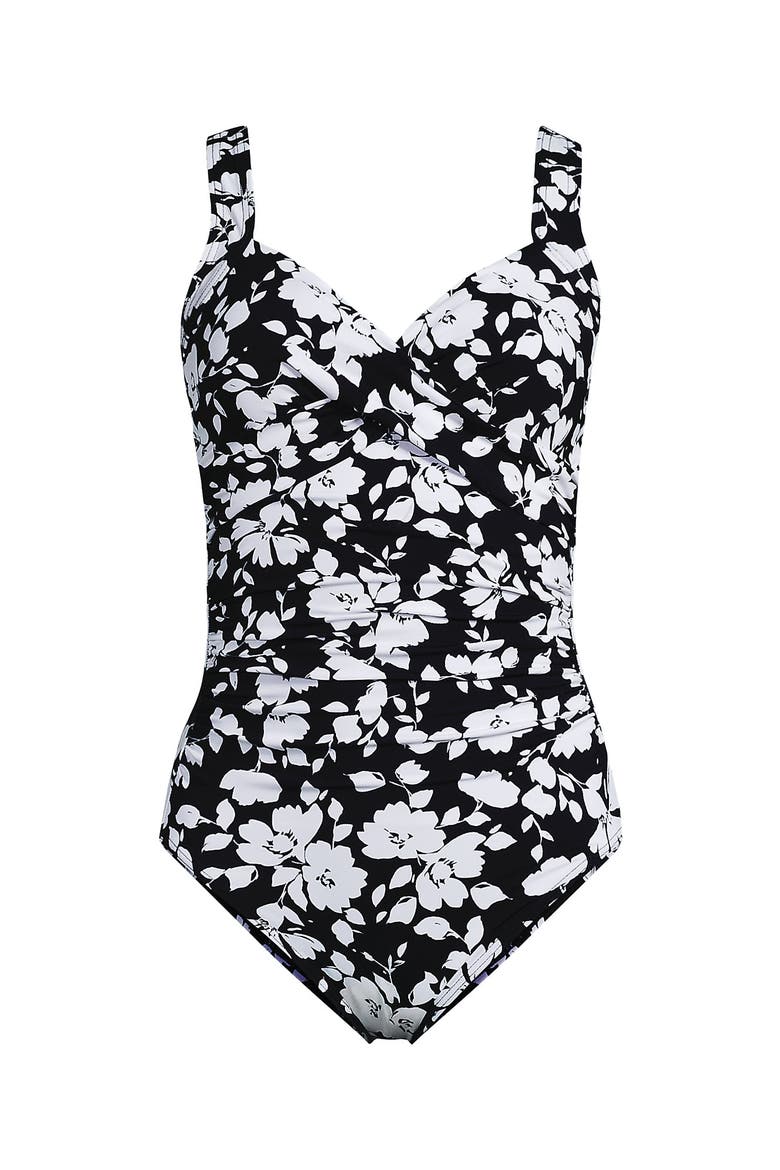 Sweetheart Underwire Wrap One Piece Swimsuit, Alternate, color, Black Blossom Floral