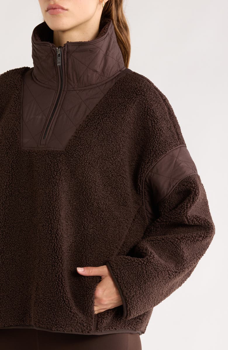 Zella Snowday Faux Shearling Quarter Zip Pullover, Alternate, color, Brown Mole