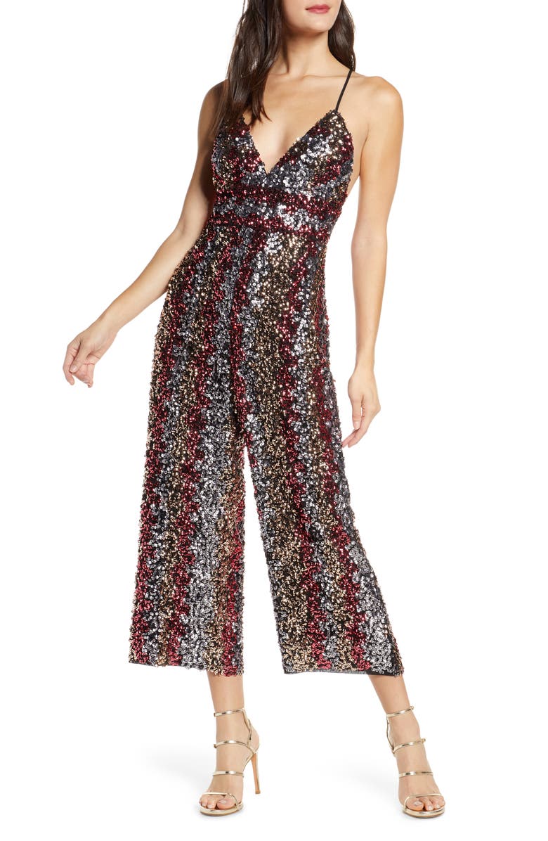 Bardot Goldie Sequin Stripe Jumpsuit, Main, color,