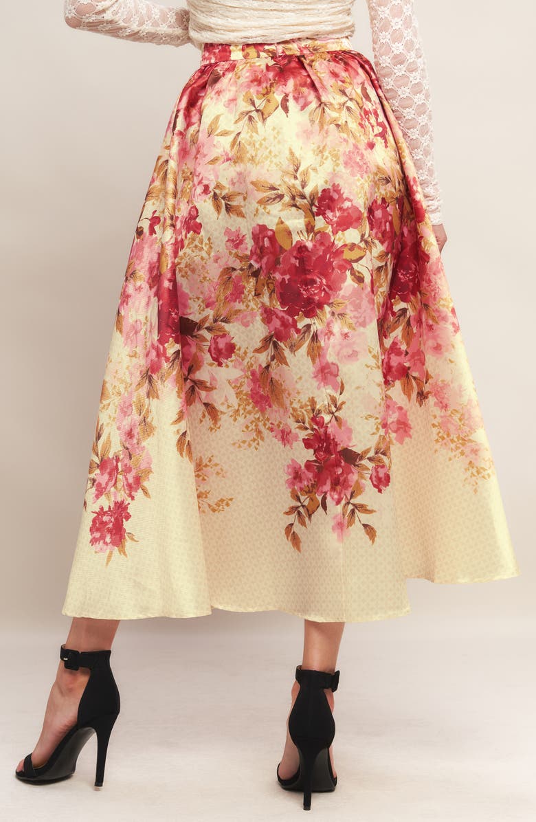 FLYING TOMATO Floral Full Midi Skirt, Alternate, color, Ivory/ Pink