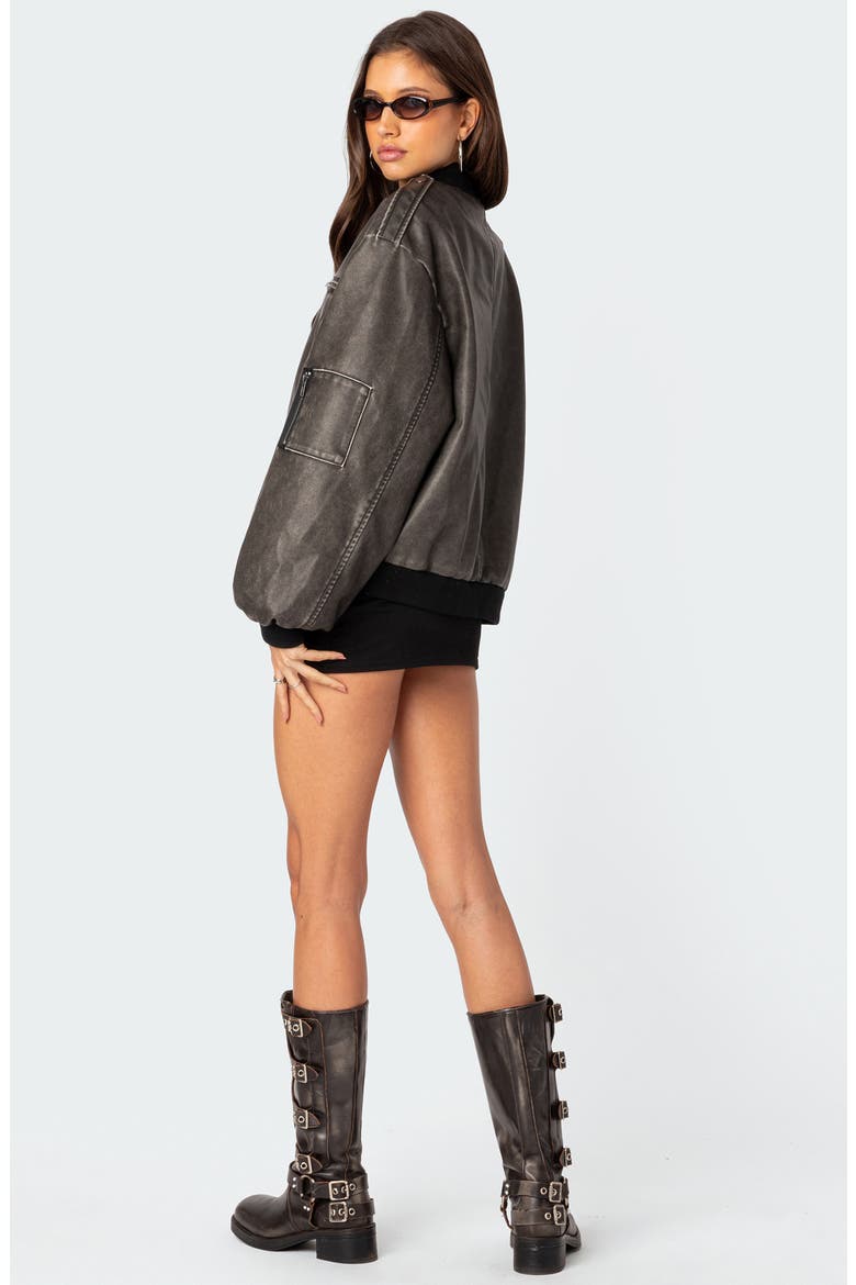 Vava Washed Faux Leather Bomber Jacket, Alternate, color, GRAY-WASHED