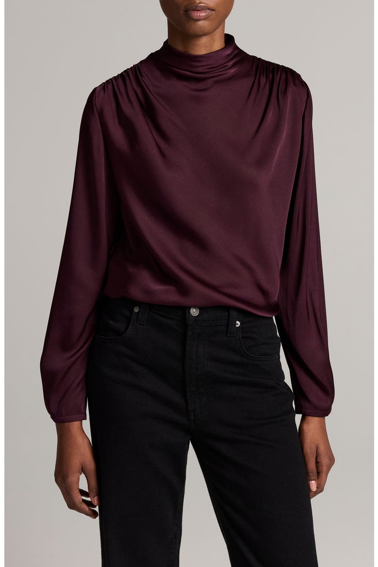 Drape Cowl Neck Long Sleeve Silk Blend Top, Alternate, color, BLACKBERRY