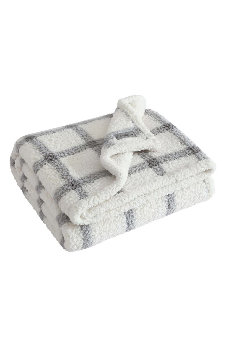 Eddie Bauer Bunkhouse Plaid Faux Shearling Throw Blanket, Alternate, color, Grey