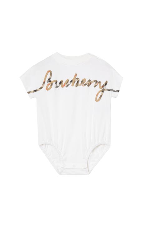 Check Cursive Logo Cotton Bodysuit
