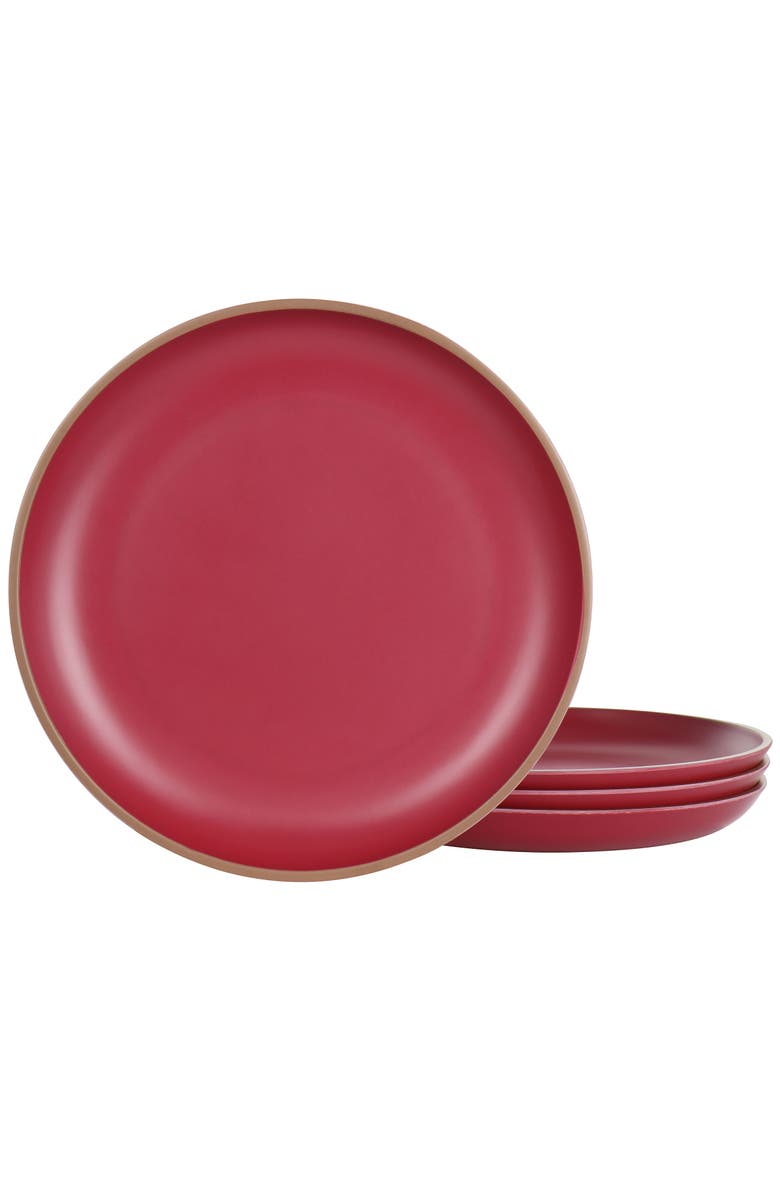Gibson Home Rockabye 4 Piece Melamine Dinner Plate Set, Main, color, Dark Pink