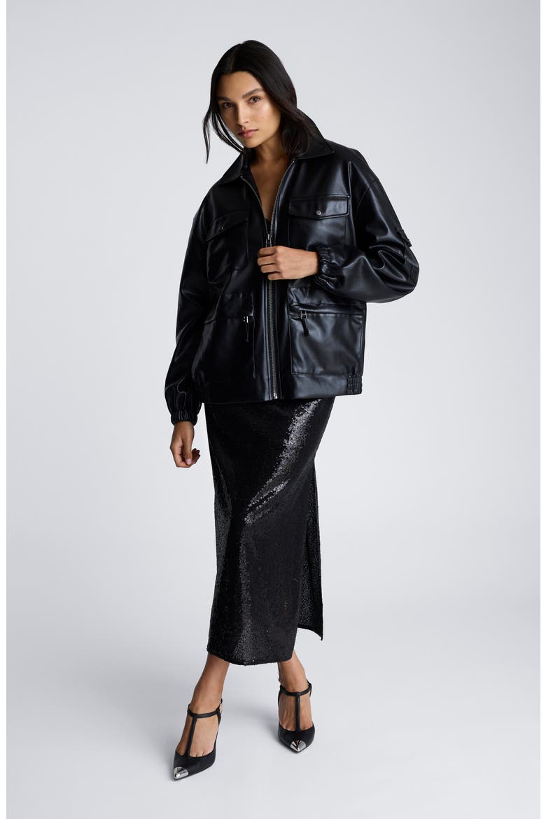Faux Leather Shirt Jacket, Alternate, color, BLACK