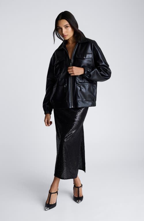 Kenneth Cole Faux Leather Shirt Collar Bomber Jacket In Black