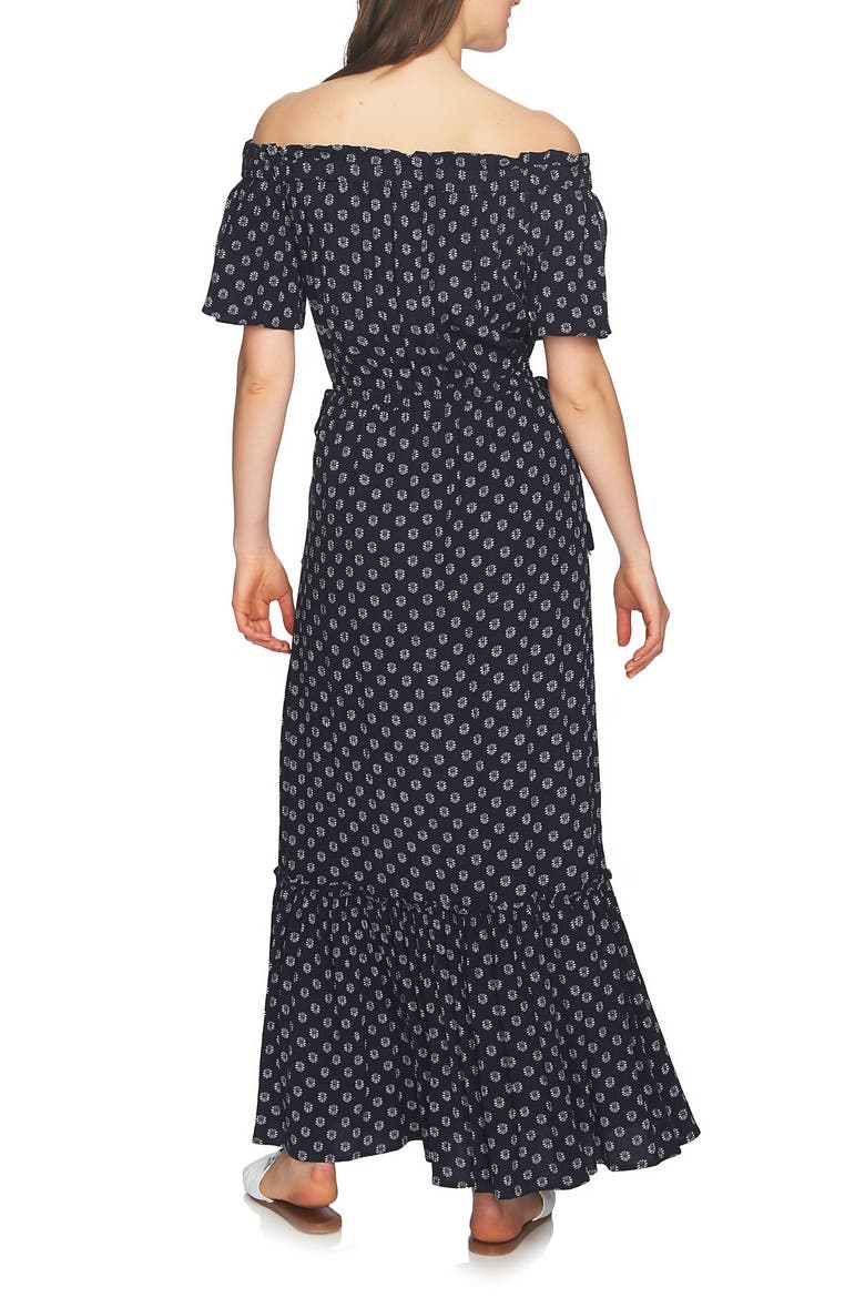 Off the Shoulder Cinched Waist Maxi Dress, Alternate, color, NIGHT NAVY