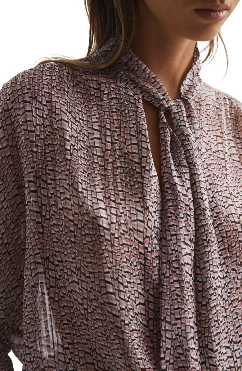 Reiss Kelsie Print Tie Neck Blouse, Alternate, color, 