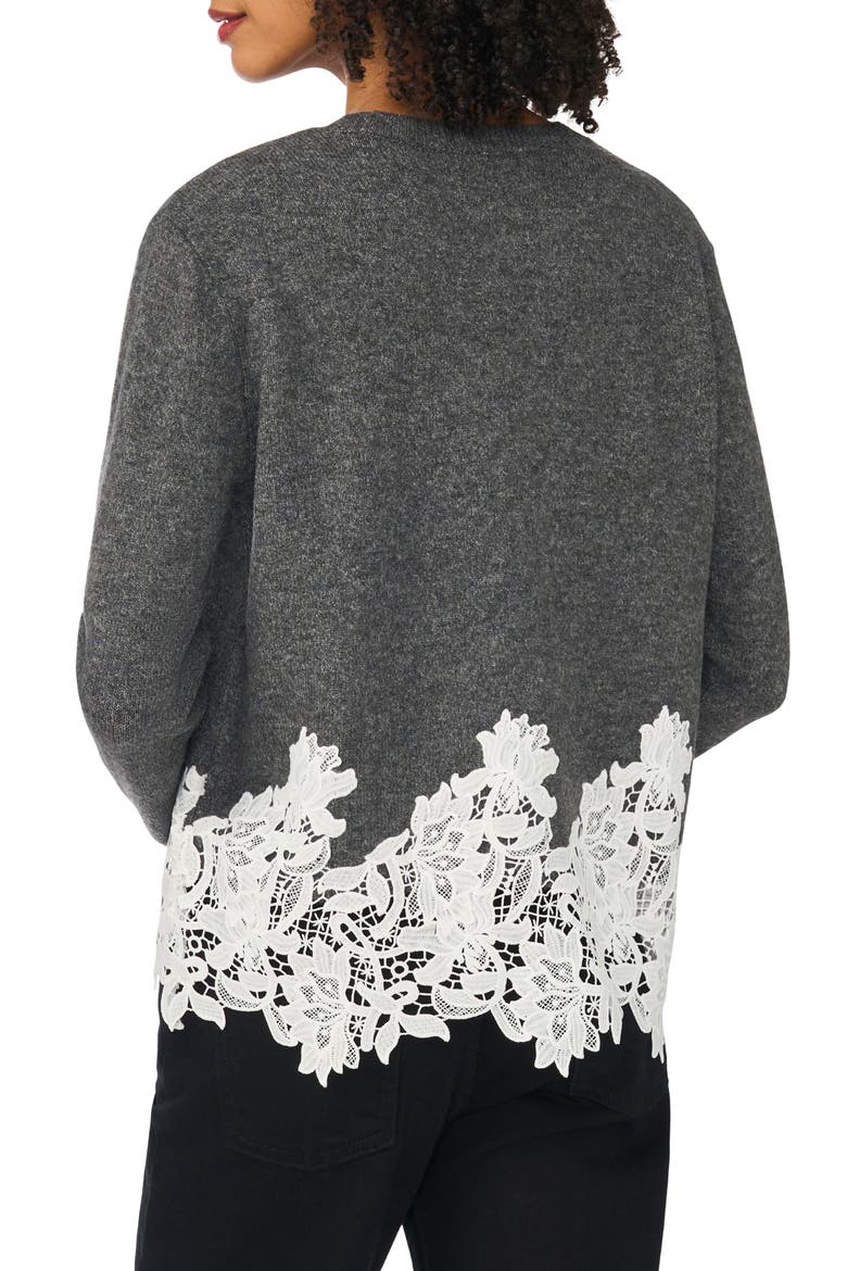 Lace Trim Crewneck Sweater, Alternate, color, MEDIUM HEATHER GREY