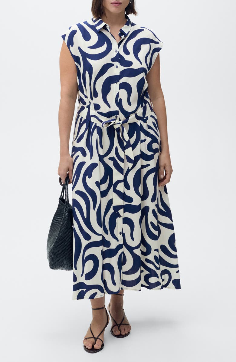 MANGO Print Pleated Shirtdress, Alternate, color,