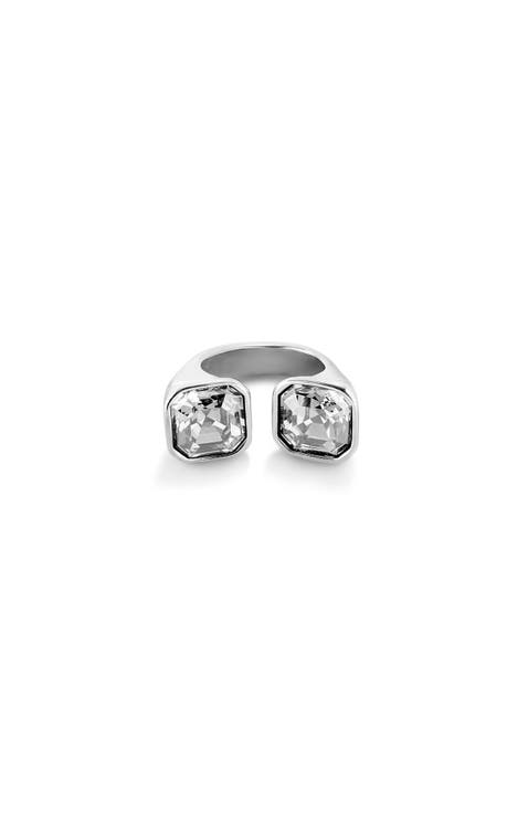 Sterling Silver Plated Ring with White Crystal