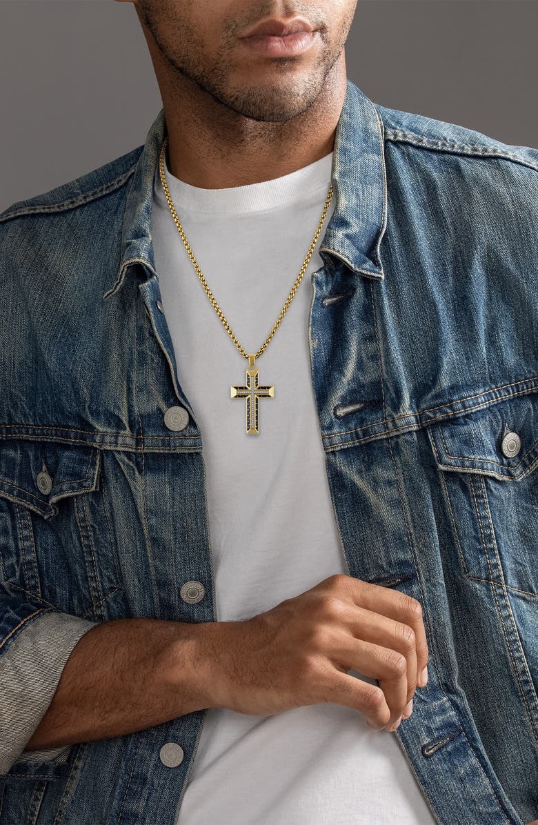 Esquire Men's Stainless Steel Carbon & Diamond Cross Pendant Necklace, Alternate, color, 