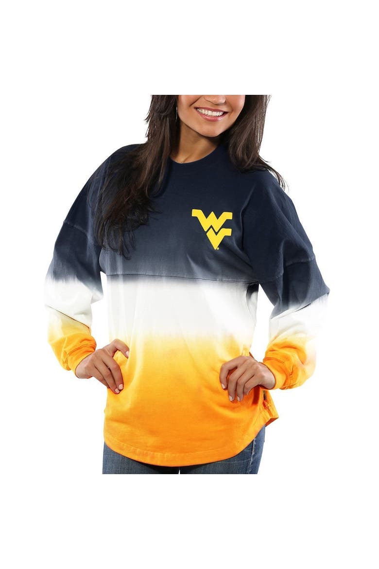 Women's Navy West Virginia Mountaineers Ombre Long Sleeve Dip-Dyed Spirit Jersey, Alternate, color, NAVY