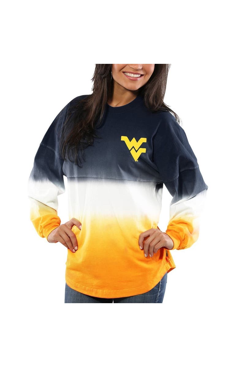 SPIRIT JERSEY Women's Navy West Virginia Mountaineers Ombre Long Sleeve Dip-Dyed Spirit Jersey, Alternate, color, Navy
