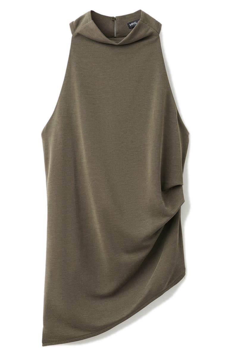 MANGO Asymmetric Ruched Top, Alternate, color, Khaki Green