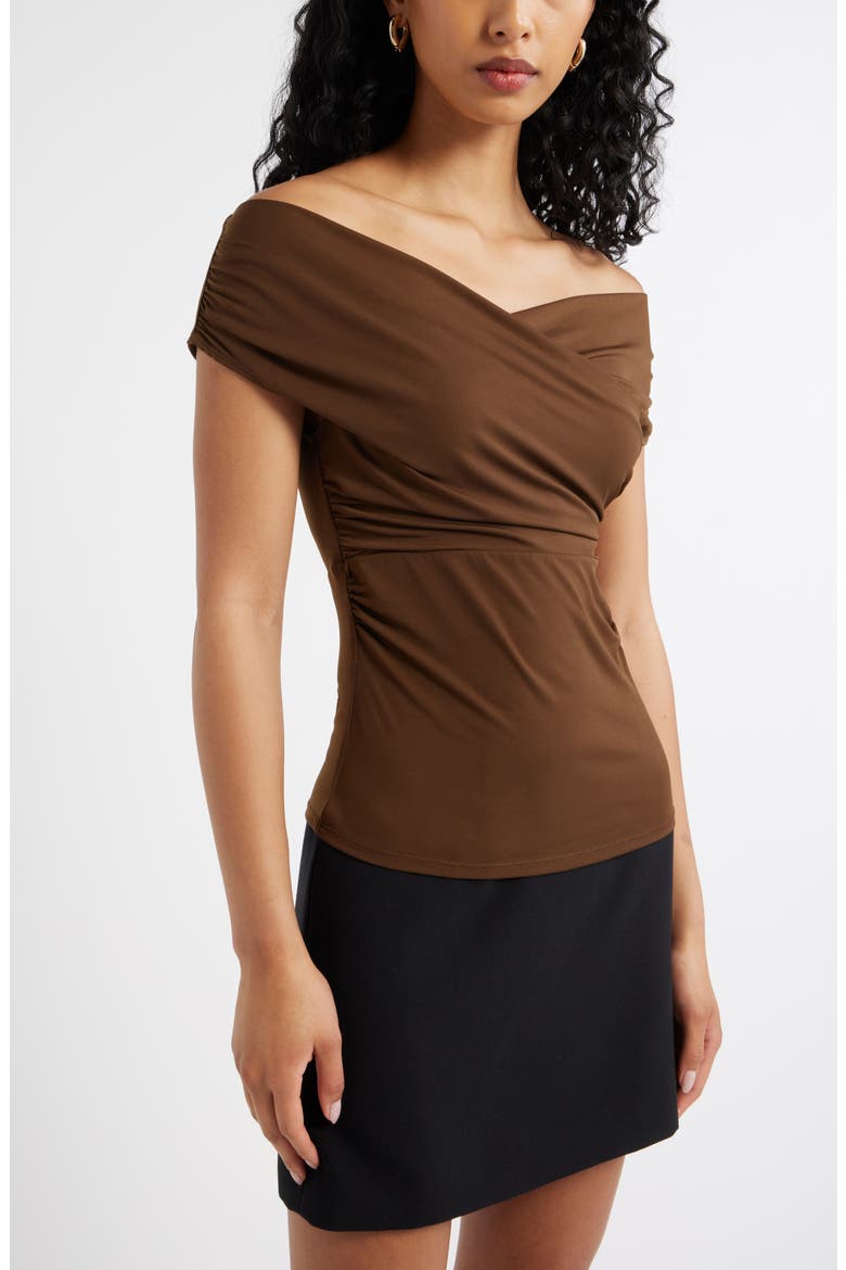 Crossover Off the Shoulder Top, Alternate, color, BROWN TERRA