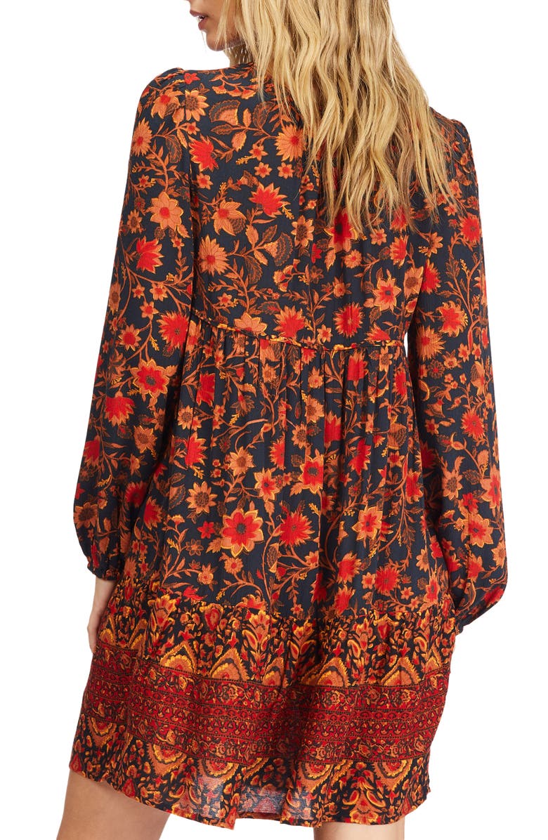 Billabong Hearts Desire Floral Print Long Sleeve Babydoll Minidress, Alternate, color, 