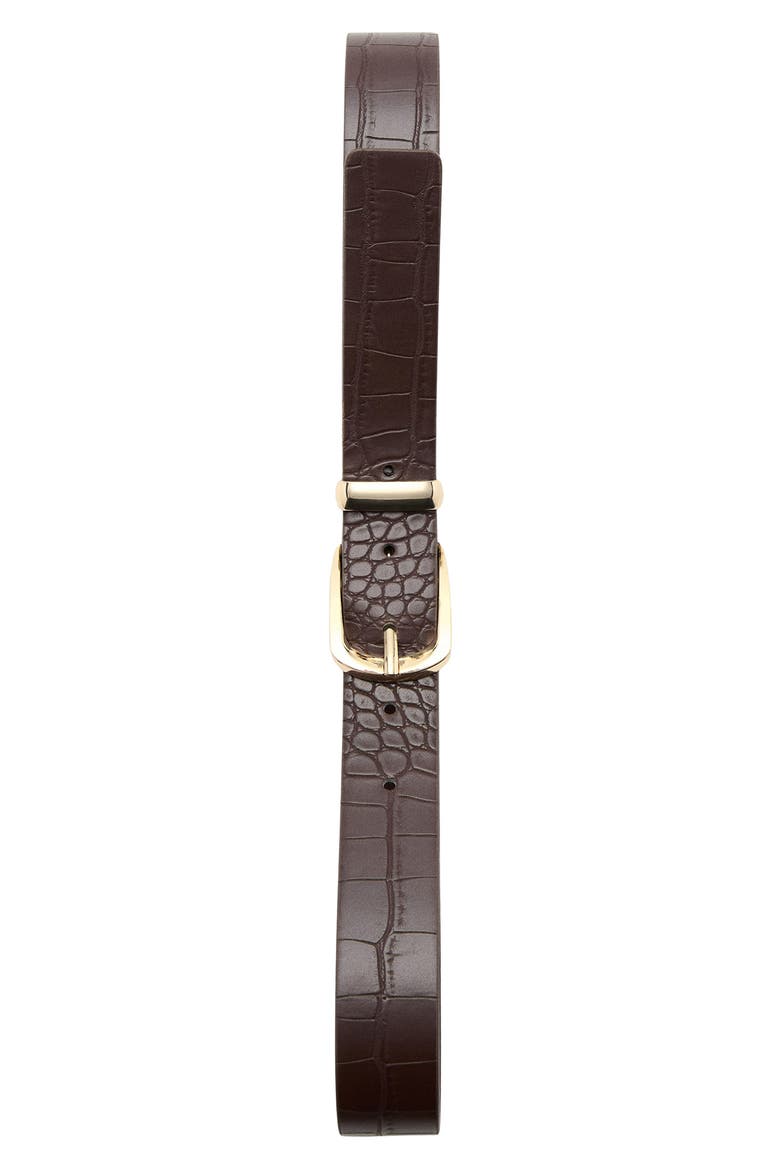 Croc Embossed Faux Leather Belt, Alternate, color, BROWN