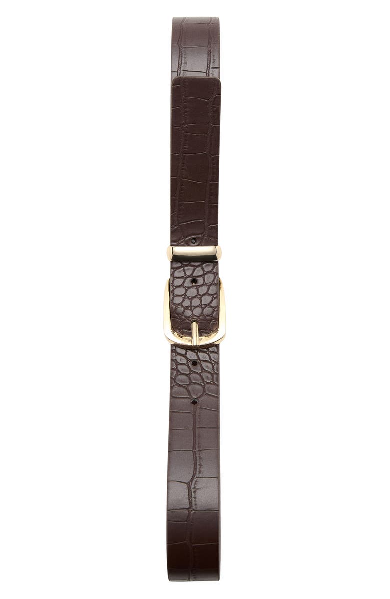 MANGO Croc Embossed Faux Leather Belt, Alternate, color, Brown