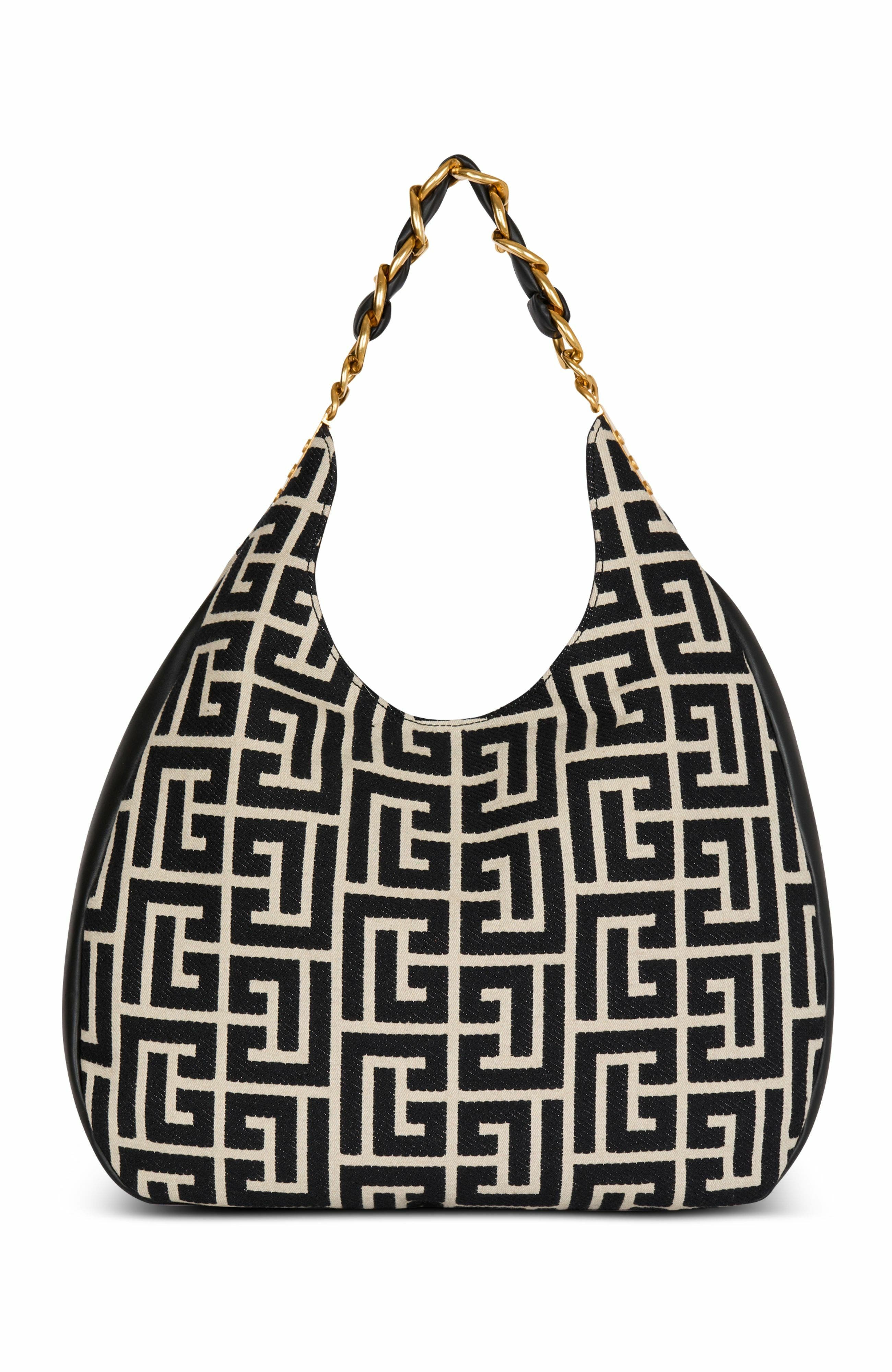 Balmain 1945 Soft Hobo Large Monogrammed Jacquard Tote Bag, Alternate, color, 