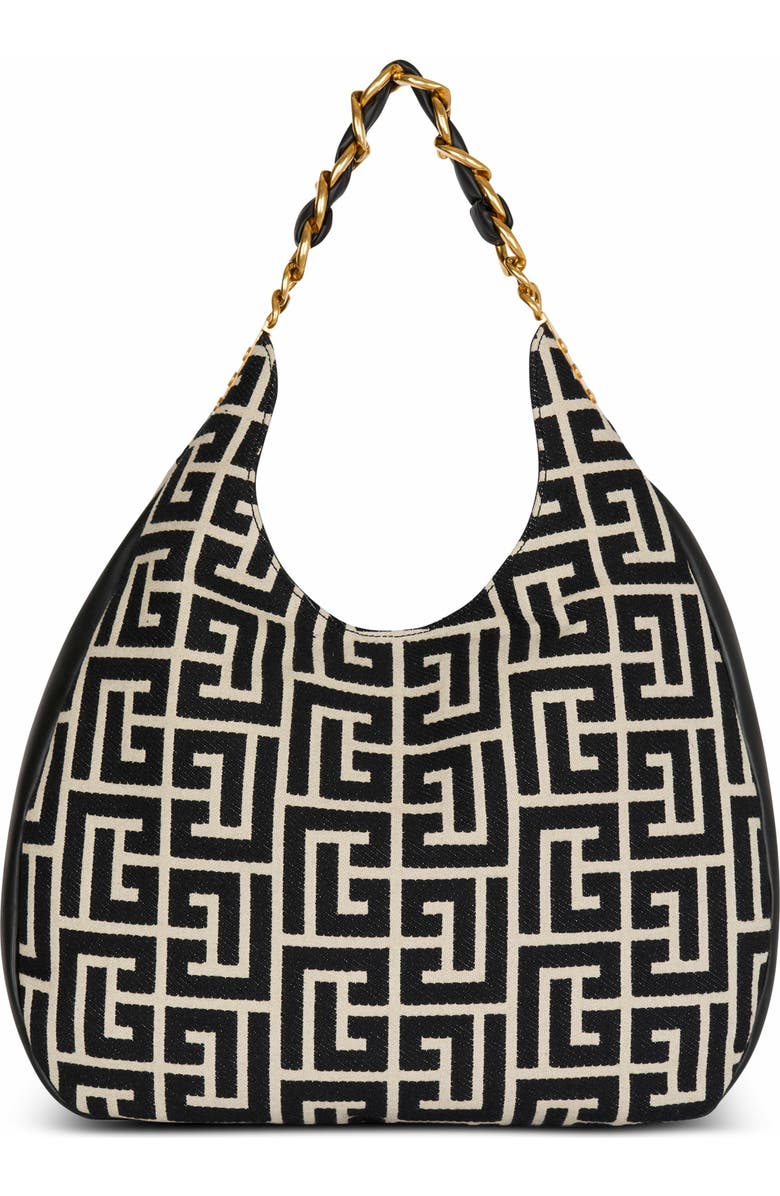 Balmain 1945 Soft Hobo Large Monogrammed Jacquard Tote Bag, Alternate, color,
