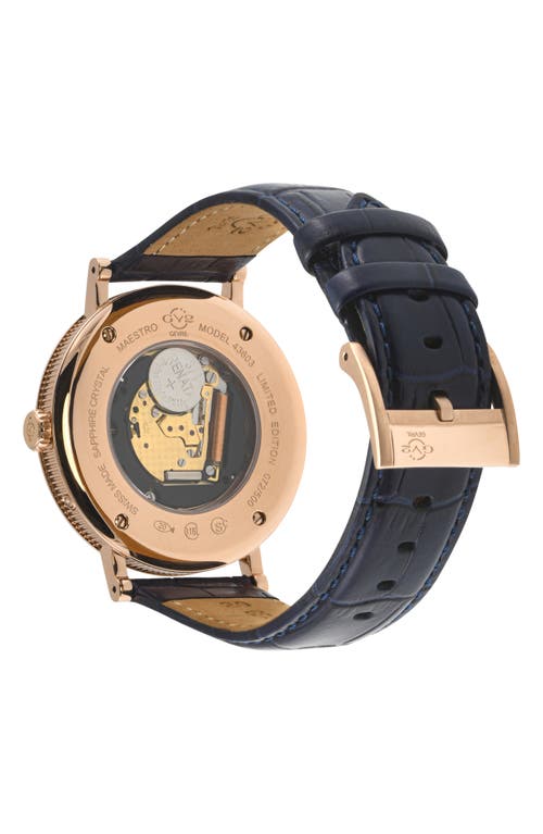 Gv2 Maestro Croc Embossed Leather Strap Watch, 42mm In Blue