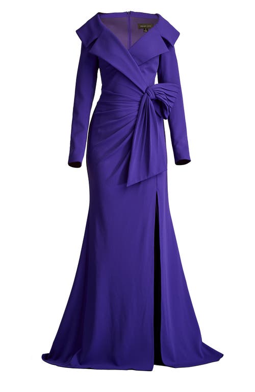 Tadashi Shoji Textured Crepe Long Sleeve Gown In Purple Iris