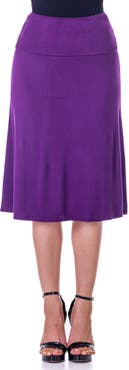 24seven Comfort Apparel Petite A Line Elastic Waist Knee Length Skirt