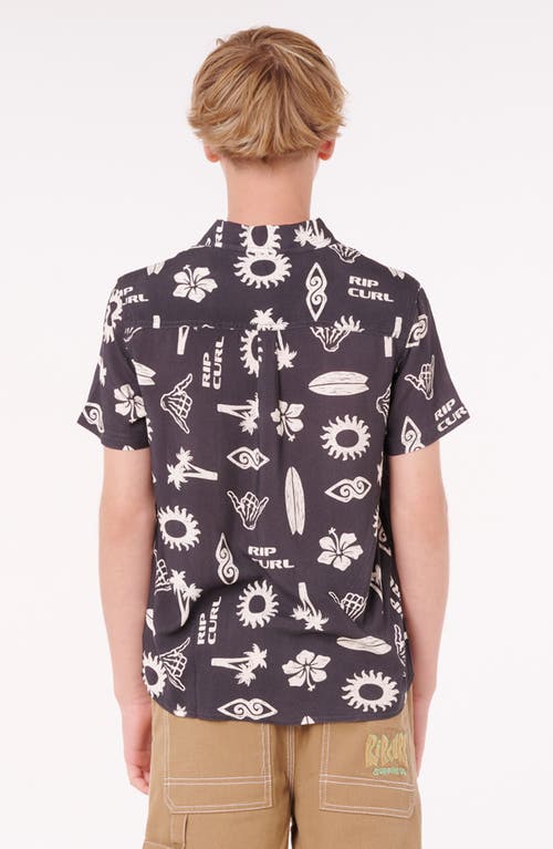 Rip Curl Kids' Island Paradiso Short Sleeve Button-up Shirt In Black