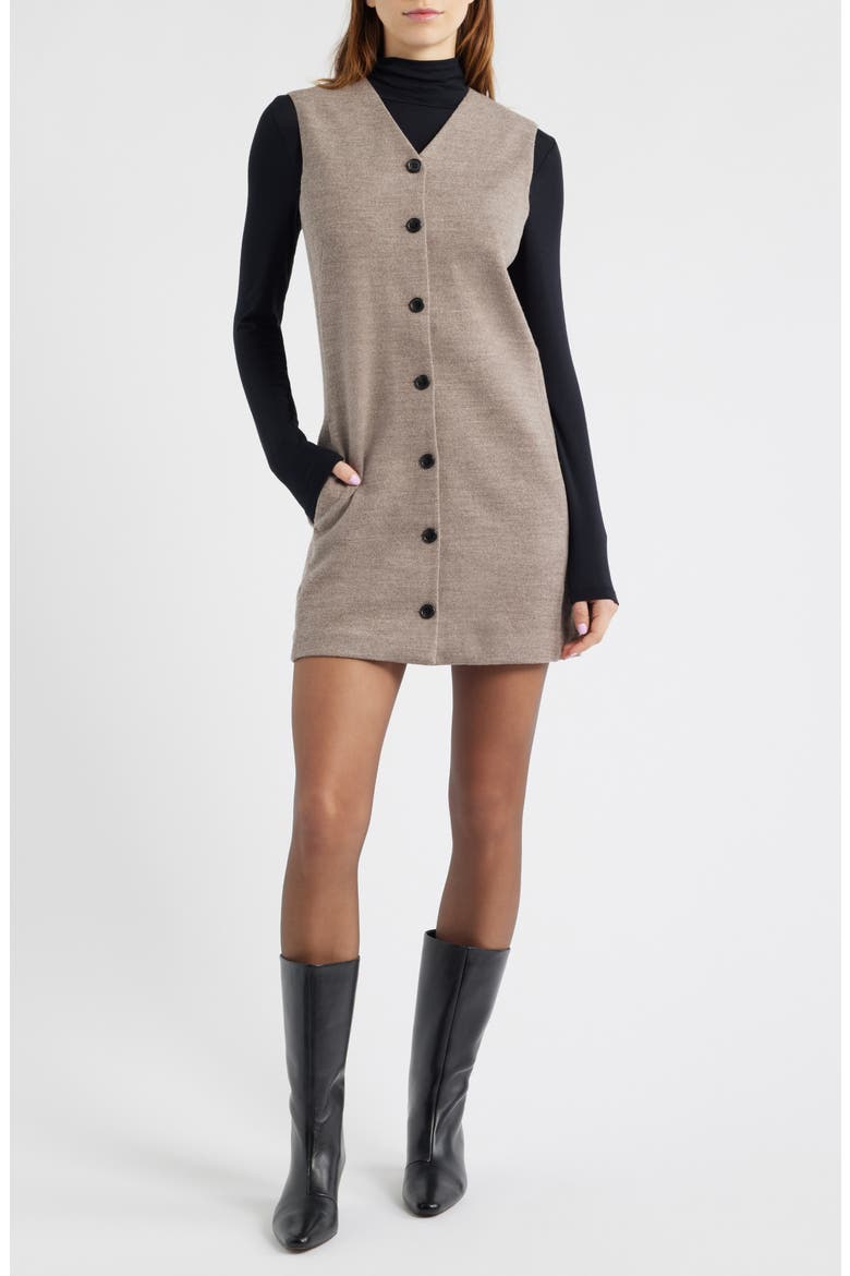 Wool & Cotton Blend Shift Minidress, Main, color, MOLE DARK