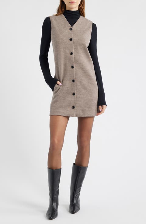 Wool & Cotton Blend Shift Minidress