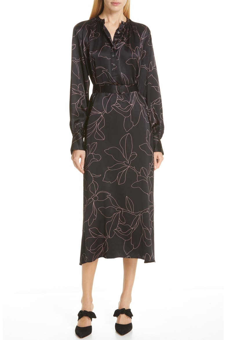 Alowette Silk Shirtdress, Main, color, TRUE BLACK FLMNT ROSE