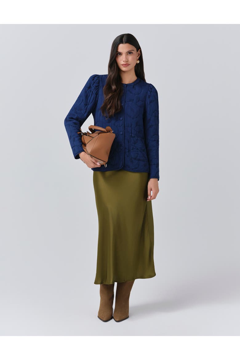 Zara Crepe Button Through Jacket, Alternate, color, Navy