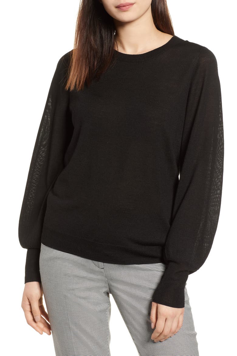 Puff Sleeve Sweater, Main, color, BLACK