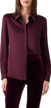 Akris Stretch Silk Satin Button-Up Top